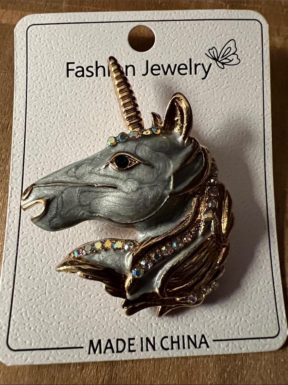 3/$18 Unicorn Brooch Grey and Gold Lot 6096